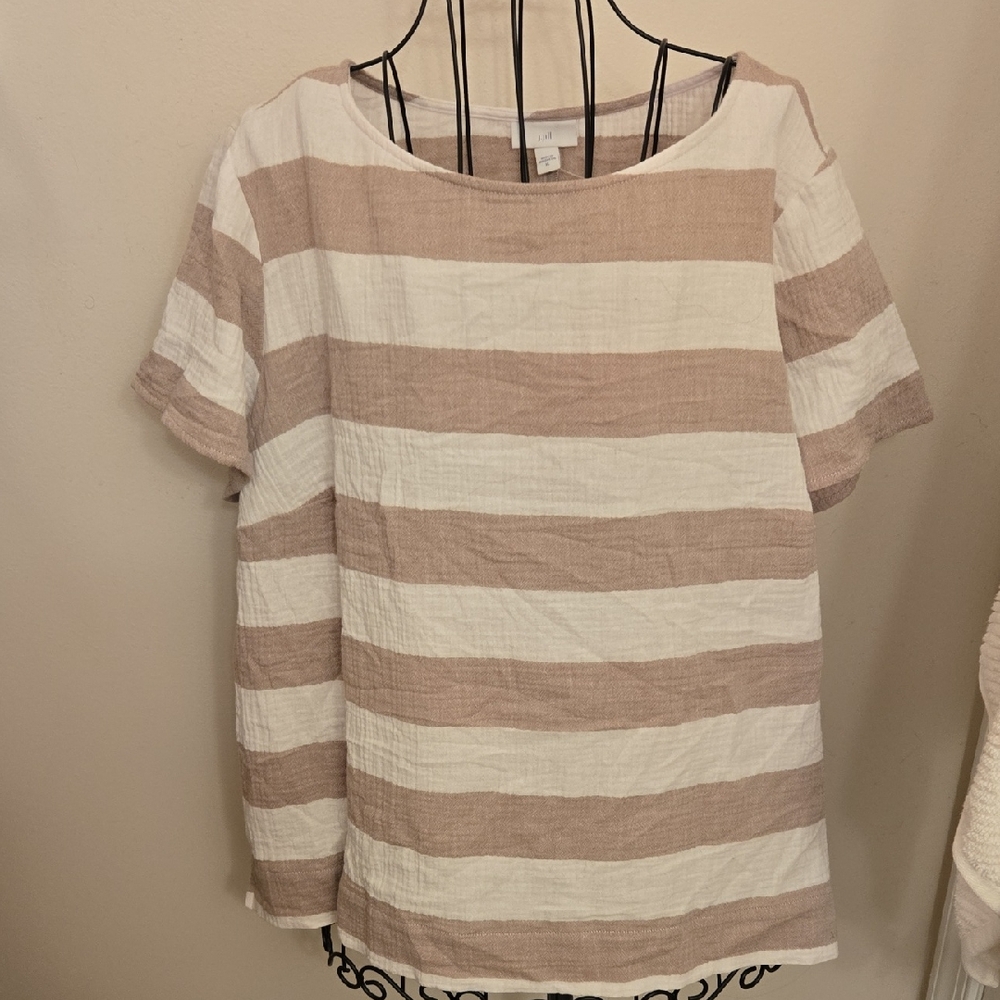 NWT J. Jill Beige and White Striped Top XL